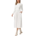 thumbnail image 4 of INSPIRE CHIC Ribbed Knitted Maxi Dress for Women's High Waist Pleated Front Long Sleeve A-Line Dresses XS Beige White, 4 of 6