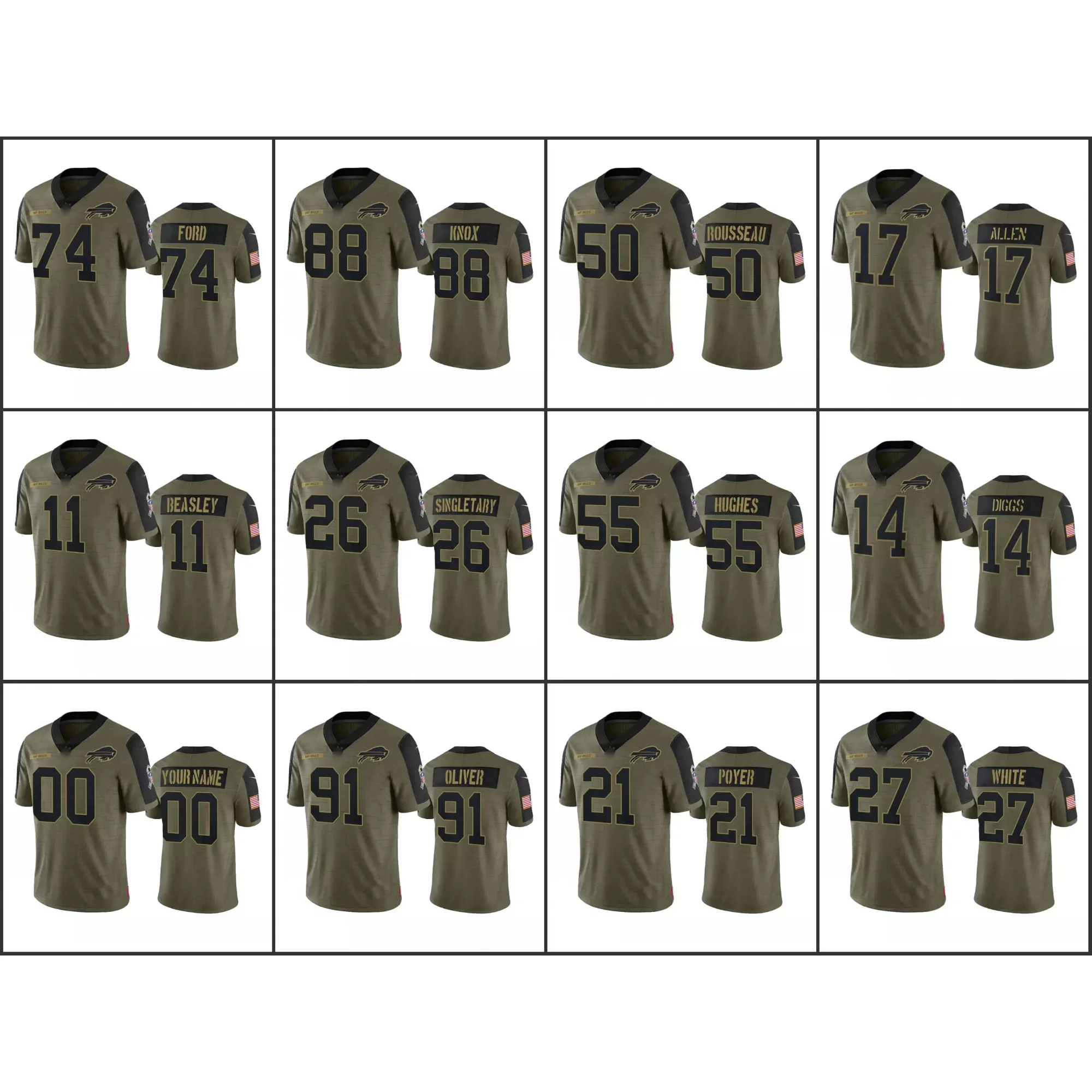 NFL_Jerseys Jersey Buffalo''Bills''Men #14 Stefon Diggs 17 Josh Allen 11  Cole Beasley Custom ''NFL''Olive Salute To Service Limited Jersey