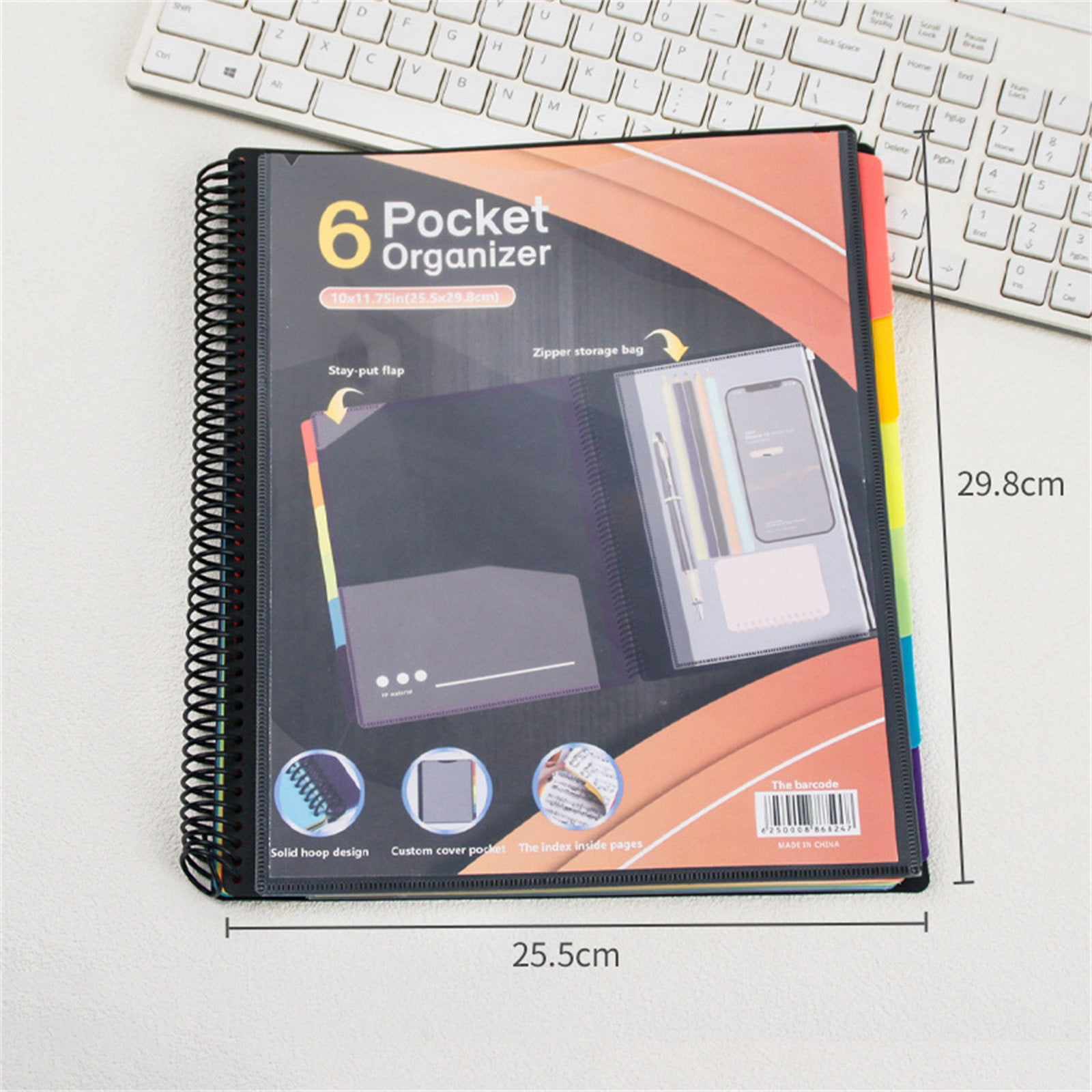witspace 6/12 Pocket Poly Project Organizer, Round Tab Binder Organizer Spiral Project Folder Multi Pocket Folder Binder with Pockets Letter Size, Back Cover Utility Pouch, School Supplies