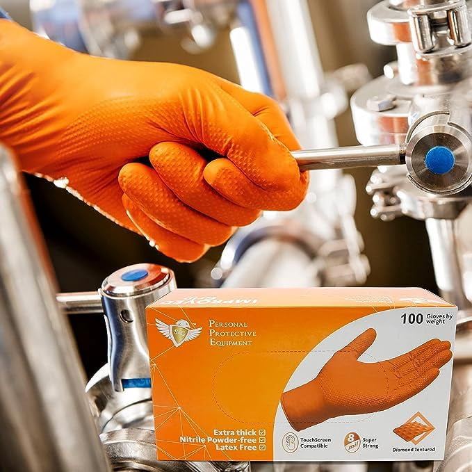 S&G Orange Nitrile Gloves Disposable Latex-Free 8Mil Thick Heavy Duty Powder-Free for Mechanics, Industrial |1000 Pcs | XL