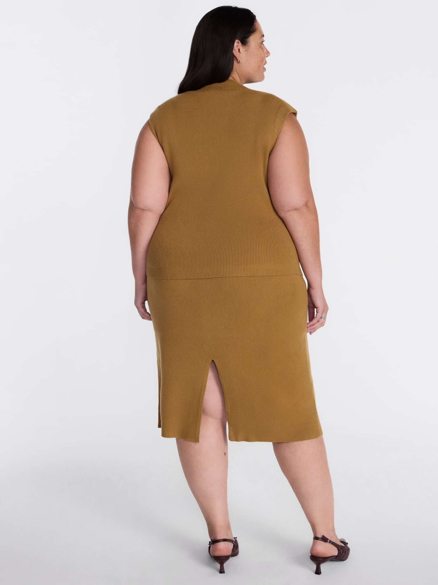 Terra & Sky Women’s Plus Mock Neck Pullover Top and Midi Skirt Set, 2 Piece, Sizes 0X-5X