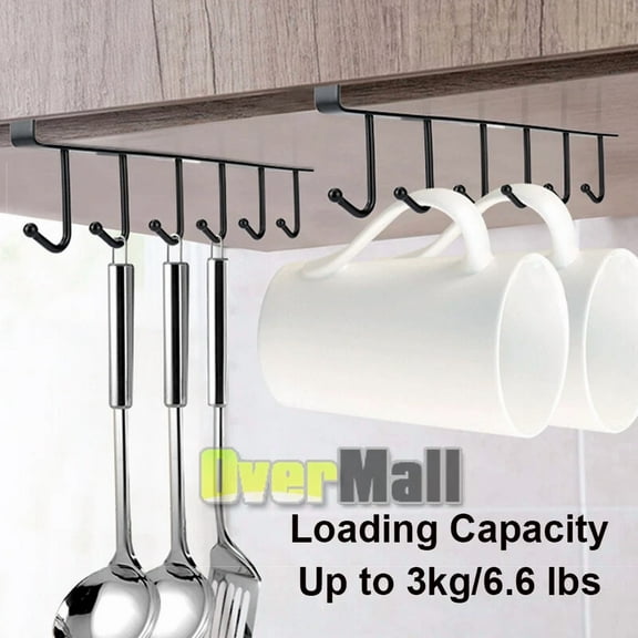 2 Unids Moda 6 Ganchos De Metal Debajo Del Estante Taza Taza Armario Organizador