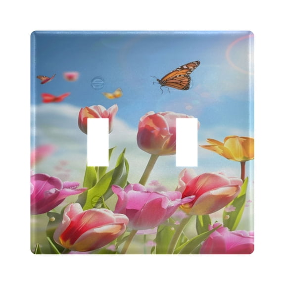 Tulips Butterflies Sun Light Switch Cover Electrical Outlet Cover Replaceable Wall Plates 2-Gang