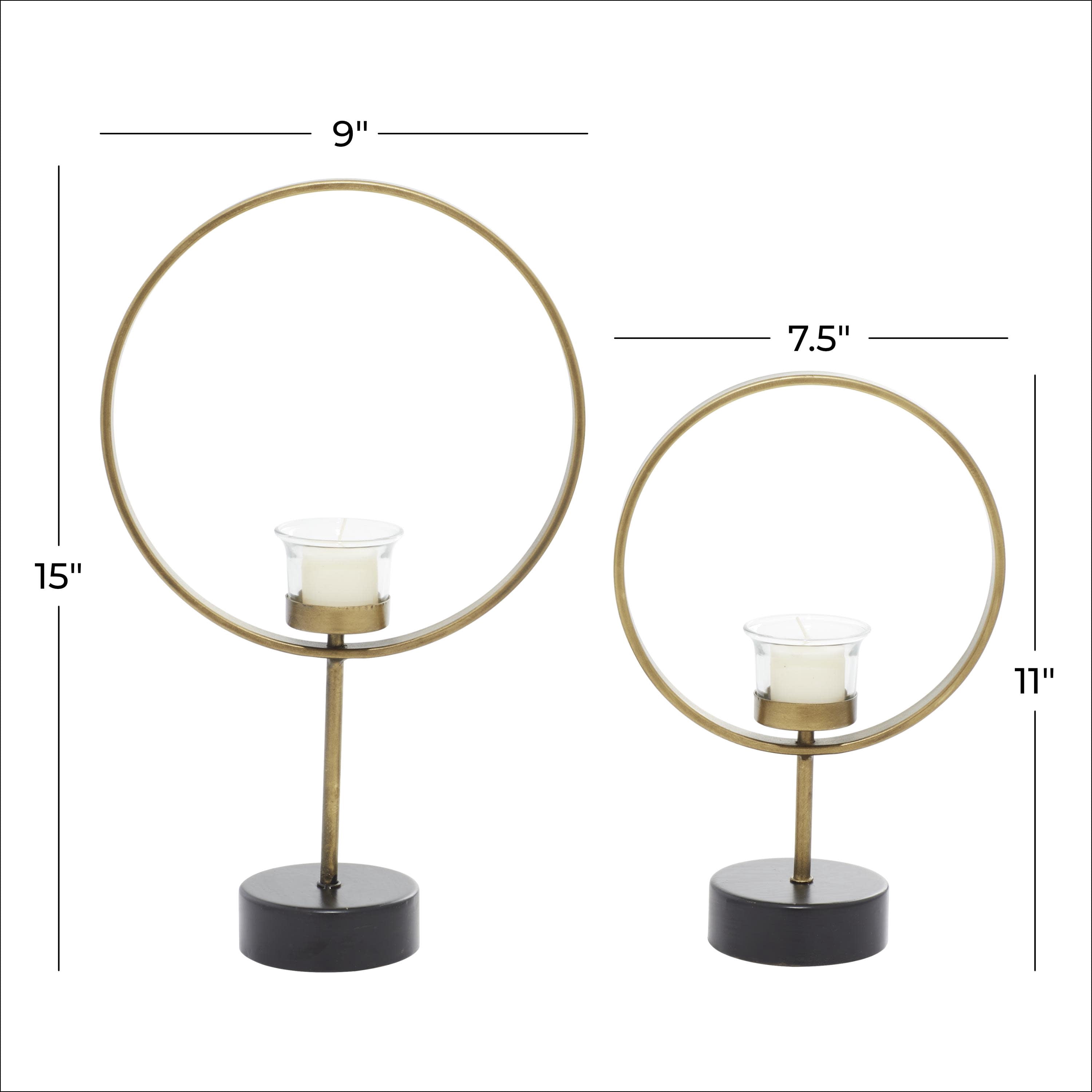 DecMode 2 Candle Gold Metal Circular Votive Candle Holder, Set of 2