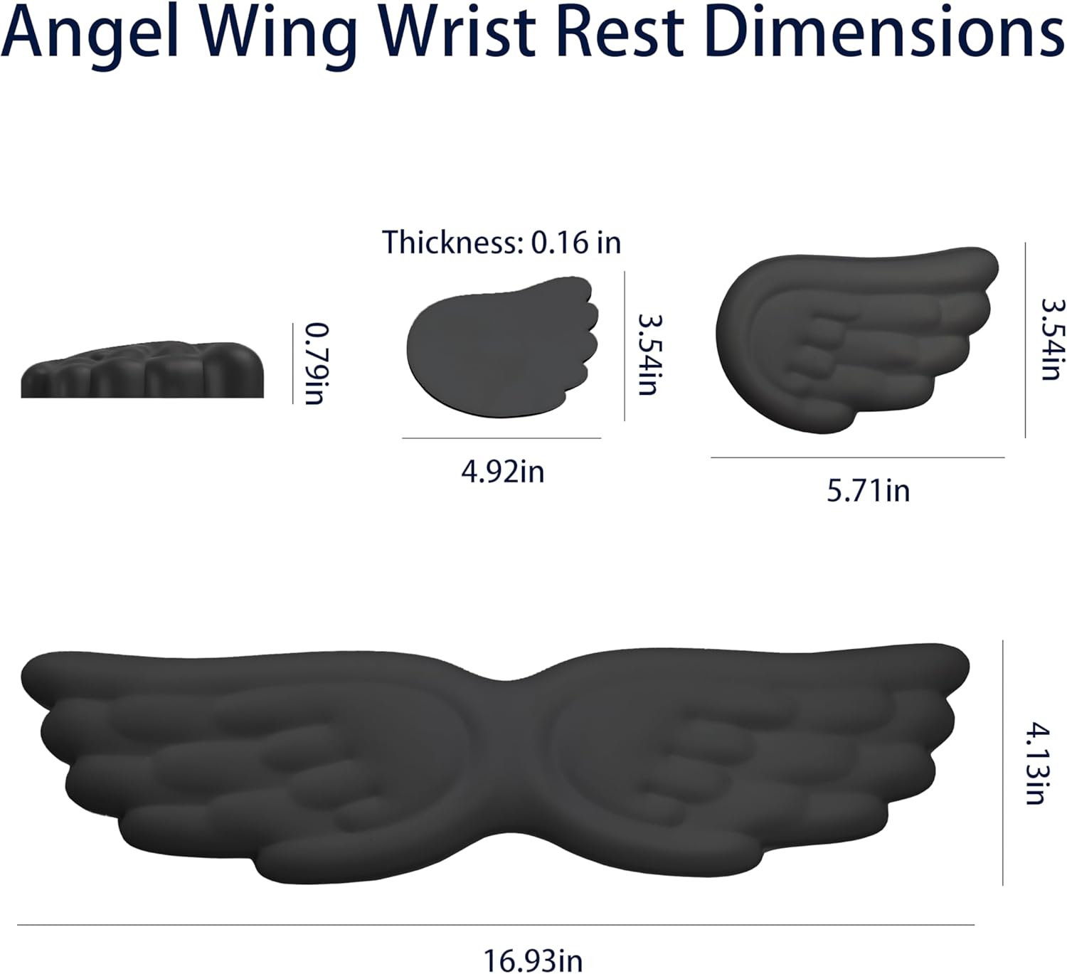 Angel Wing Wrist Rest,Cute Wrist Rest for Keyboard and Mouse,Hand Rests Set Include Ergonomic Keyboard & Mouse Hand Rest and Coaster,Filled Resilient Memory Foam,for Work,Study,Gaming (Black)