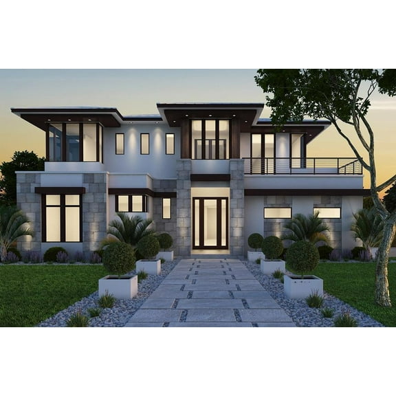 009-5039: CMU Contemporary 4 Bed, 6 Bath Luxury Home Plan, 5039 Sq Ft: Full Blueprints with License to Build by Home Plan Marketplace - Lesuto