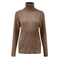 thumbnail image 5 of JHLZHS Womens Sweaters Dressy Casual Fall 2023 2024 Turtleneck Long Sleeve Cable Knit Sweaters Brown Small, 5 of 5