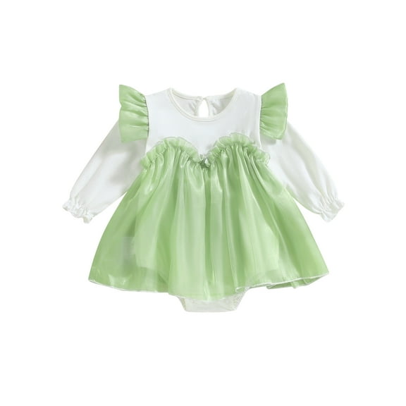 Bagilaanoe Newborn Baby Girl Rompers DressRuffle Contrast Color Bodysuits 6M 12M 18M 24M Infant Fall Tulle Patchwork A-line Princess