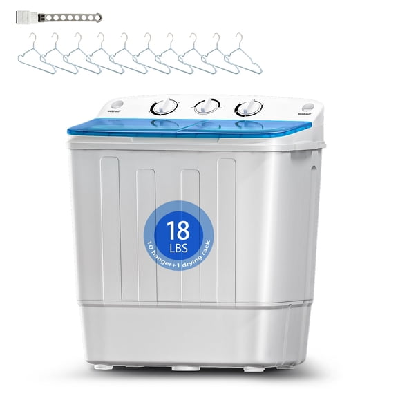 Winfire 18 LBS Portable Mini Double Drum Washing Machine, Space Saving Energy Efficient Washer with Free 10 Hangers & 1 Drying Rod for Camping, Caravans & Small Loads