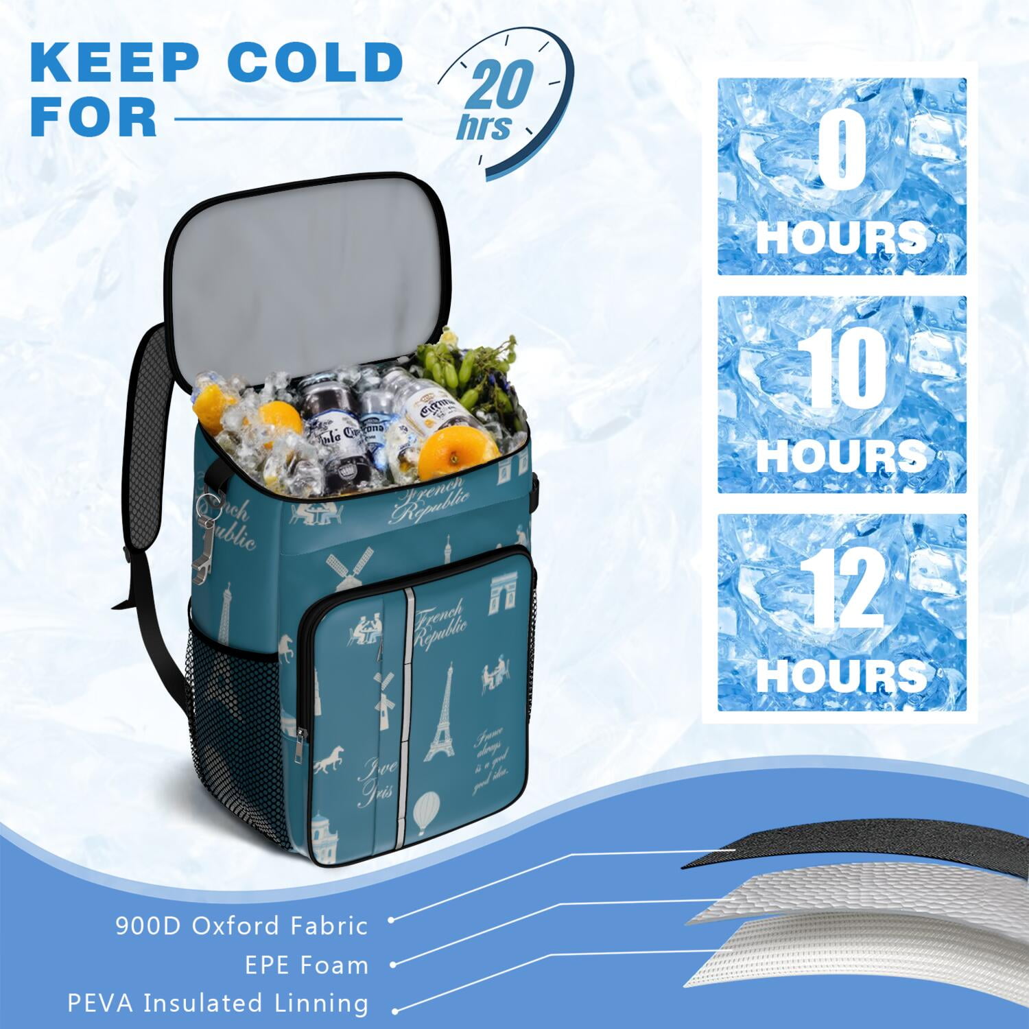 Cooler Backpack 26 Cans Insulated Backpack Cooler for Men & Women,Eiffel Tower Lunch Backpack for Office Workers