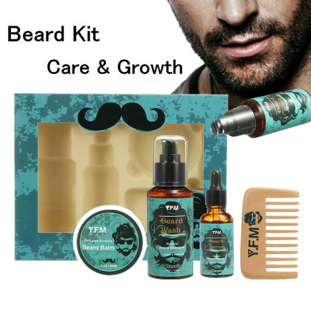 2 Set Men Beard Care Kit, Great for Dry or Wet Beards, Beard Kit Includes: Beard Shampoo+Beard Oil+Beard Balm+Beard Comb, Beard Gift Set Best Gift for