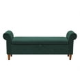 thumbnail image 4 of 63 inches Storage Bench, Cotton and Linen Fabric End of Bed Bench with Rolled Arms and Button Decor, Upholstered Ottoman for Bedroom Living Room and Entryway, Green, 4 of 7