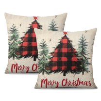 Red Buffalo Plaid Tree Christmas Throw Pillow Covers Beautiful Throw Pillow Case 2 Pieces Decorative Throw Cushion Case for Room Home Patio Bedroom Livingroom