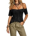 thumbnail image 2 of VBVC Women's Off Shoulder Mesh Sheer T-Shirt,Ladies Spaghetti Strap Cold Shoulder Short Sleeve Top,Party See-Through Cover Up for Women,Black,S-2XL, 2 of 8