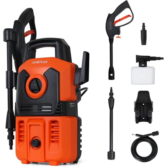 PUREPLUS Electric Pressure Washer, Car Power Washer, Max 2000 PSI 1.8 GPM Car Power Washer, 16.5 FT Power Cord, 20FT Hose, Spray Gun for Cleaning Cars, Orange