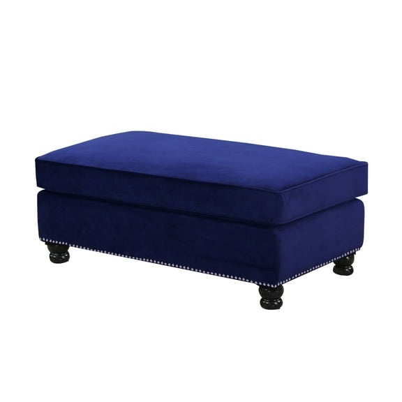 Benjara 46 Inches Nailhead Trim Velvet Upholstered Ottoman, Blue