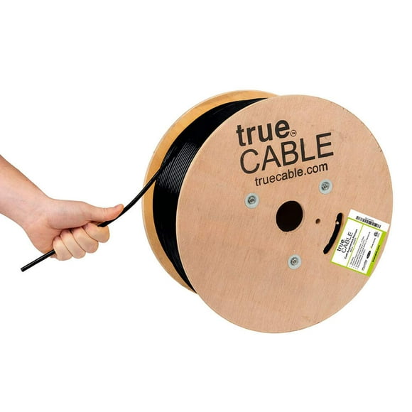 trueCABLE Cat6A Plenum (CMP), 1000 Pieds, Noir, 23AWG 4 Paires Cuivre Massif, 750MHz, Poe++ (4Ppoe), ETL Listed, Paire Torsadée Non Blindée (UTP), Câble Ethernet en Vrac