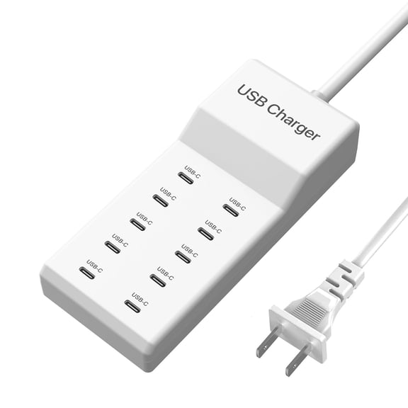 FU2104USB C Charger, 10 Ports USB Charging Station, 50W Multi-Port USBC Charger, USBC Desktop Multiple Charger for iPhone 16/15/14/13/12/iPad/Samsung S24/S23/Ultra/Z Flod/Watch/Headphones