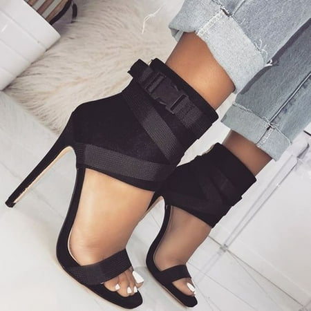 

EQWLJWE Womens Heels Sandals Peep Toe Roman Crisscross Buckle Strappy Side Zipper Gothic Dress Stiletto Sandal Boots