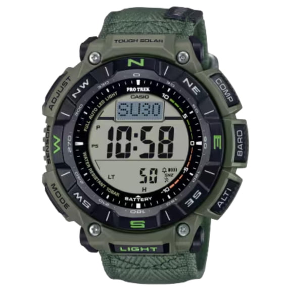 Casio Men's Pro Trek Solar Powered Triple Sensor Green Cloth Strap Watch PRG-340B-3CR