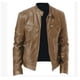 thumbnail image 1 of Chaqueta de cuero sintético con bolsillo decorativo y cremallera cálida para caballero de invierno, chaqueta de cuero de corte entallado y cuello vertical, 1 of 6