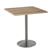 Holland 42" Stainless Round Base Square Table in 36" Natural Top