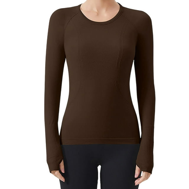 Hvobtty T-Shirt à Manches Longues Décontracté à Col Rond pour Femmes, Vêtements de Sport de Course à Manches Longues pour Femmes et Tenue de Yoga Respirante Sans Coutures