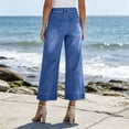 thumbnail image 4 of High Rise Slimming Jeans Washed Straight Leg Stretch Denim Pants Solid Color Elastic Waistband Button Zip Casual Trousers with Pockets, 4 of 9