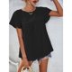 thumbnail image 4 of Blusa de jacquard con mangas con volantes Blusa de jacquard con mangas con volantes y cuello redondo de color liso para mujer Verano Primavera, 4 of 8