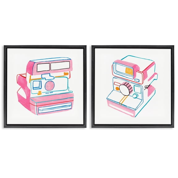 Stupell Industries Hand Drawn Vintage Camera Entertainment Painting Black Floater Framed Canvas Art Print Wall Art, 18 x 18, Set of 2