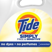 Tide Simply Liquid Laundry Detergent, Free & Sensitive, 85 Loads, 107 fl oz