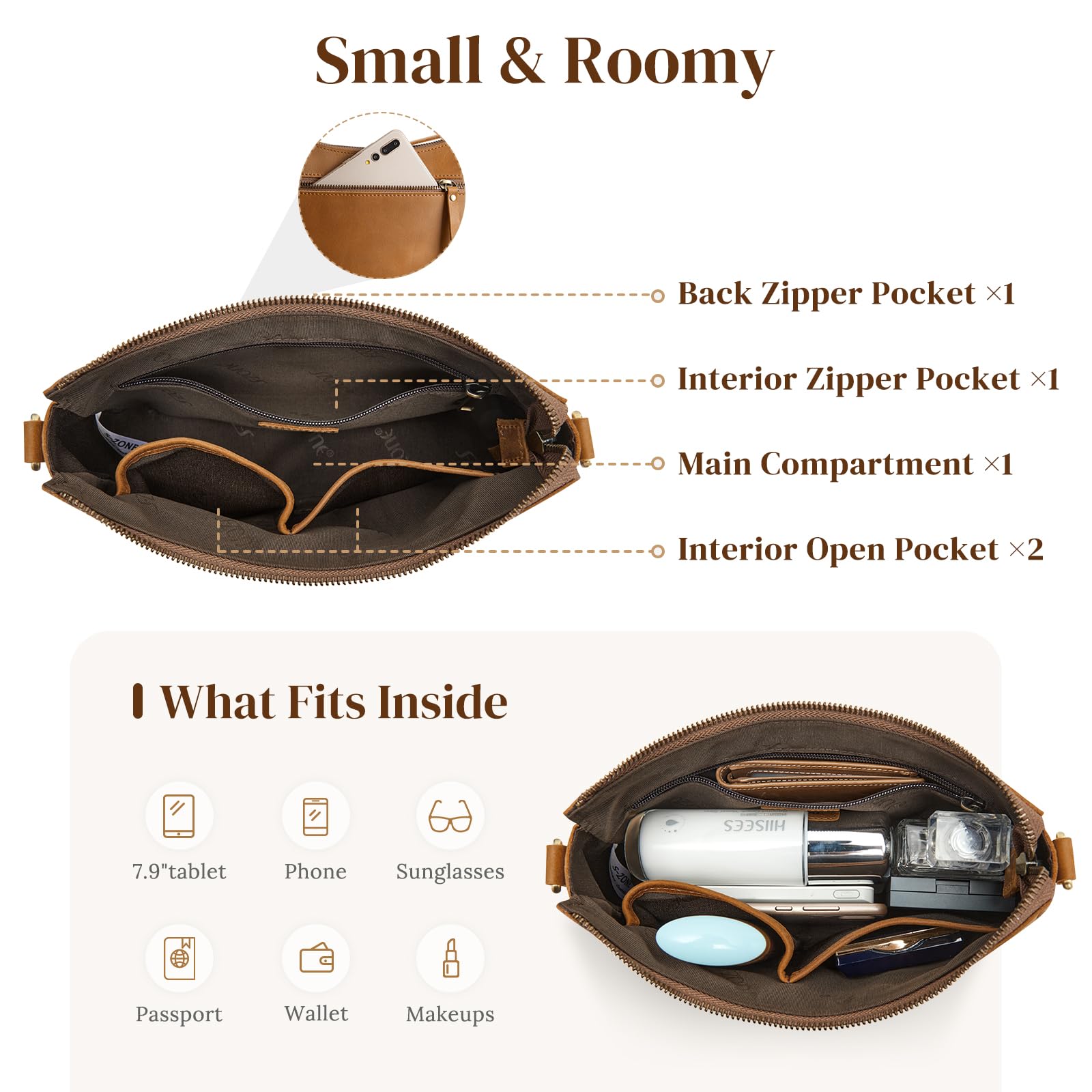 S-ZONE Leather Shoulder Bag for Women Small Crossbody Bags Hobo Purses with 2 Straps