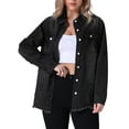 thumbnail image 1 of Chaqueta de mezclilla de mujer de gran tamaño con dobladillo deshilachado, manga larga, botones y bolsillos, talla XL, color negro, 1 of 6