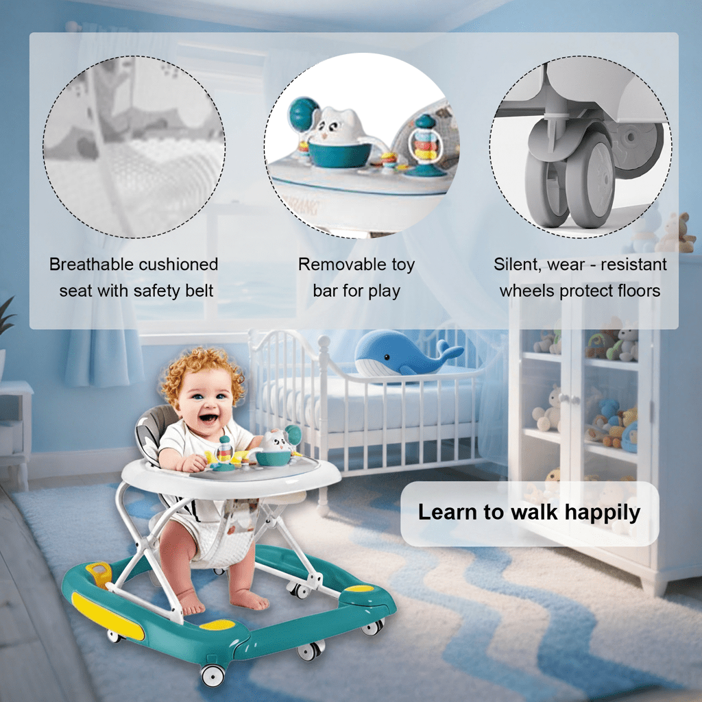 StarZe 6-in-1 Baby Walkers, Height Adjustable with Music and
