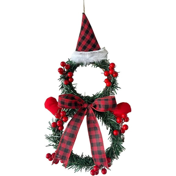 Colourtree 18.5" Lighted Christmas Snowman Wreath - Indoor/Outdoor Decor with Red Berries & Pine Needles | Holiday Door, Mantle & Table Decoration