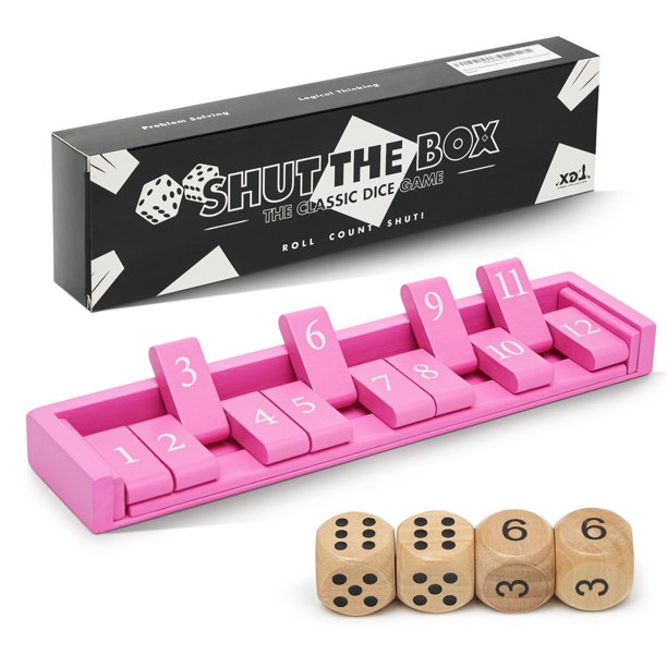Juego de dados Shut The Box de madera, tamaño de viaje de 11 pulgadas con bolsa de almacenamiento