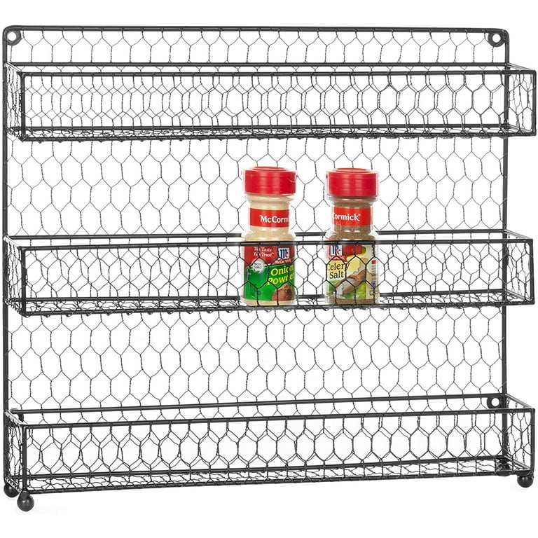 12-inch Black Chicken Wire Wall Mounted Spice Rack, Kitchen Storage Sh –  MyGift