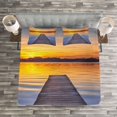 thumbnail image 3 of Ambesonne Lake Quilted Bedspread Set 3 Pcs, Sunset at Paterwoldsemeer, King Size, Orange Blue Grey Umber, 3 of 3