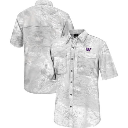 Men s Colosseum White Washington Huskies Realtree Aspect Charter Full-Button Fishing Shirt