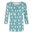 thumbnail image 5 of GNFQXSS Womens Easter Shirt Classic Crew Neck Pull On Stretch Tee All Over Print Bunny Egg Floral Graphic 3/4 Sleeve Top For Leisure Hangout Daily Wear Green M, 5 of 5