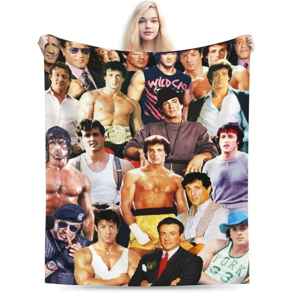 Sylvester Stallone Blanket Soft and Comfortable Warm Fleece Throw Blankets Carpet Rug Decoration Gift for Decor Room Dormitory Picnic Yoga Sofa Camping Travel All Season