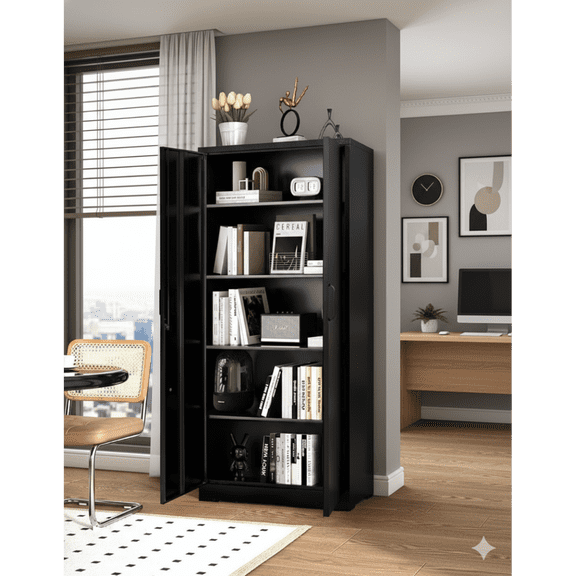 TENGDA Black 71 Inch Metal Storage Cabinet with Locking Doors 4 Adjustable Shelves Heavy-Duty Steel Cabinet Lockable Storage Locker for Garage Office Laundry Warehouse