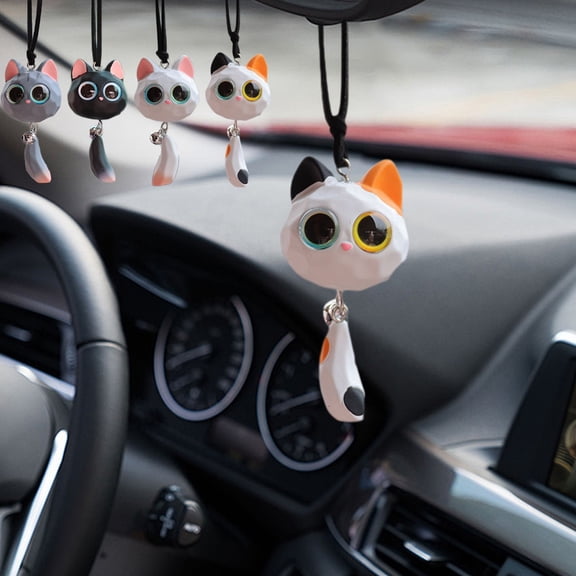 Car Rearview Mirror Foxes Pendant Ornament - Cute Cartoon Fox Decoration, Plastic Black White Gray, 6.5x3.5x3 cm Lightweight Hanging Charm for Car Interior Keychain Bag Accessory