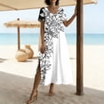thumbnail image 6 of Gamivast Plus Size Dresses for Women V-Neck Short Sleeve Maxi Dress Floral Dress Loose Fit Long Dress Boho Beach Dress Vacation Sundress Resort Wear for Cruise White XXL, 6 of 7