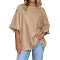 thumbnail image 3 of Yigetop Women & Plus Size Drop Shoulder Relaxed Casual Tee Shirt Top Lightweight Soft Comfy Daily Wear Khaki M, 3 of 3