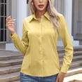 thumbnail image 6 of Ecqkame Womens Button Up Shirts Solid Color Long Sleeve Turn Down Collar Tops Casual Loose Formal Office Daily Blouse Yellow XL, 6 of 8