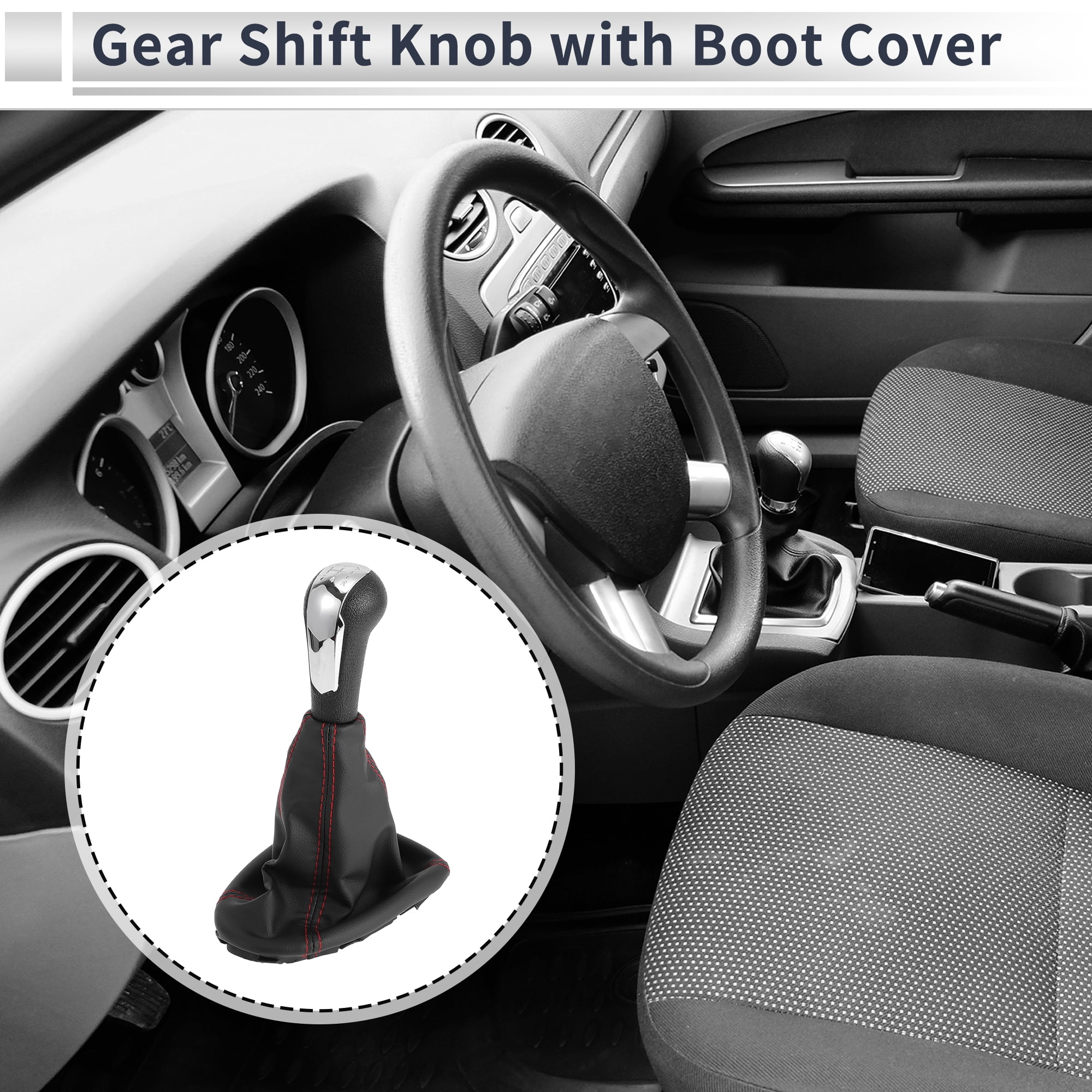 Unique Bargains 5 Speed Manual Gear Shifter Knob W/ Cover for Chevrolet Spark 2011-2015 Plastic Faux Leather Gearbox Stick Shifter Lever Knob Black Chrome Silver Tone