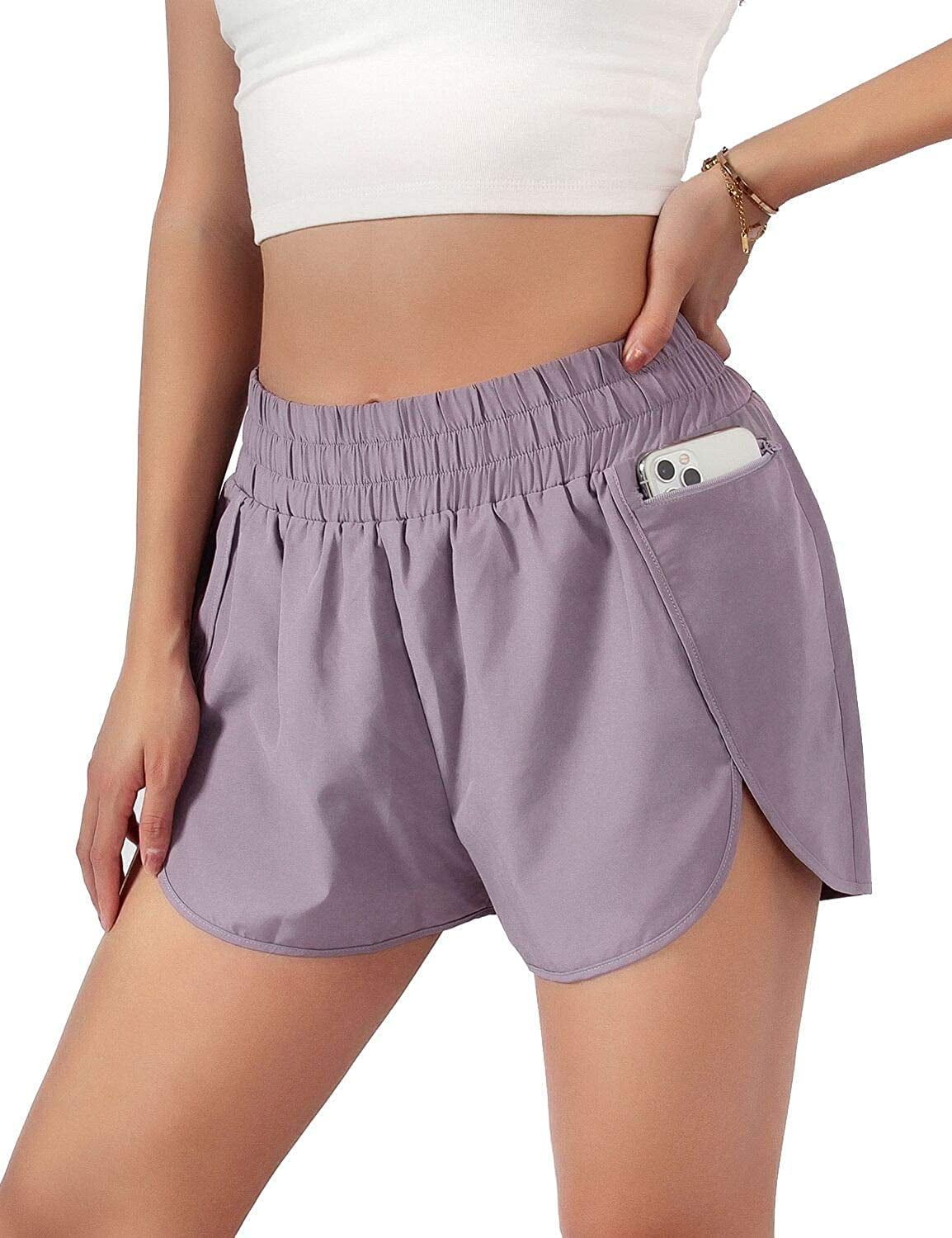 Made by Emma Womens Casual Elastic Waistband Workout Running Athletic Active Shorts