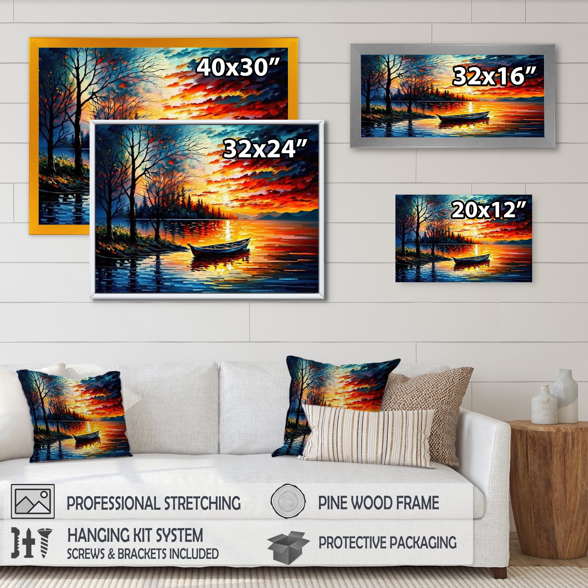 Designart Canoe On The Lake In The Fall Canvas Wall Art