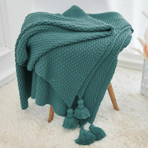 Throw Blanket, Knit Blanket With Tassels, Lightweight Decorative Throw Blanket Air Conditioning Blanket For Couch, Bed, Sofa, Green 130x170cm